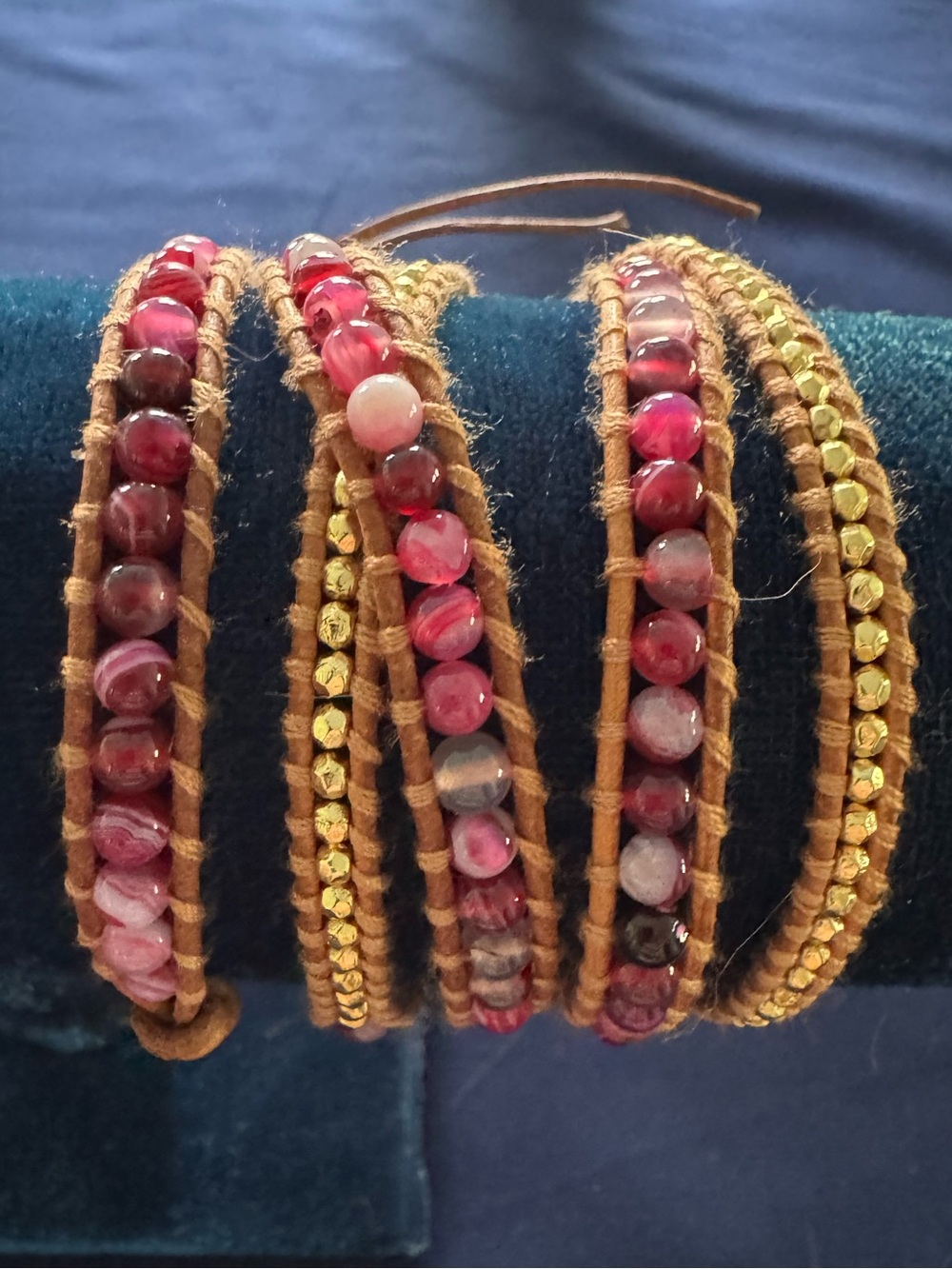 Handcrafted Pink & Gold Beaded Wrap Bracelet
